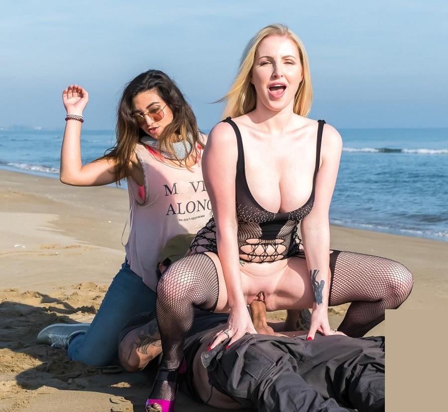 Две порноактрисы трахнули незнакомца на пляже