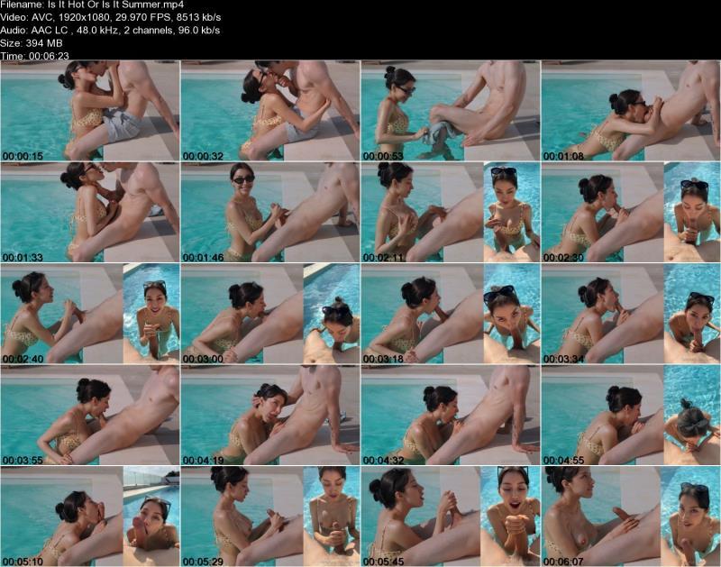 Девушка в бассейне делает минет