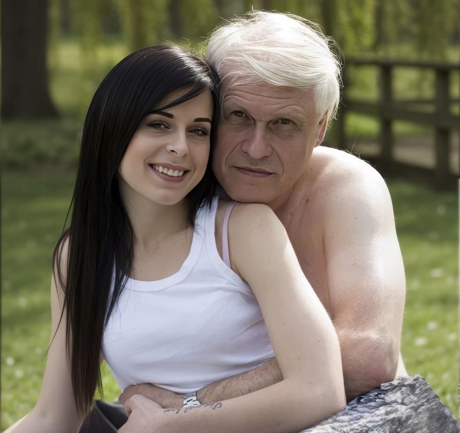 Страстный весенний секс: молодая девушка со стариком